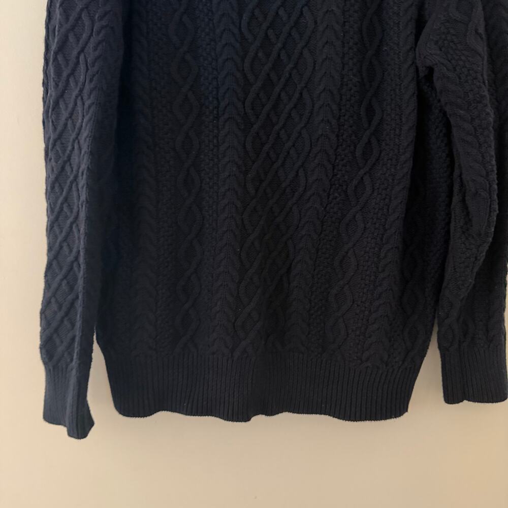 J Crew 100% Cotton Cable Knit Fisherman Style Navy Blue Crewneck Sweater Sz Lg - Picture 6 of 9